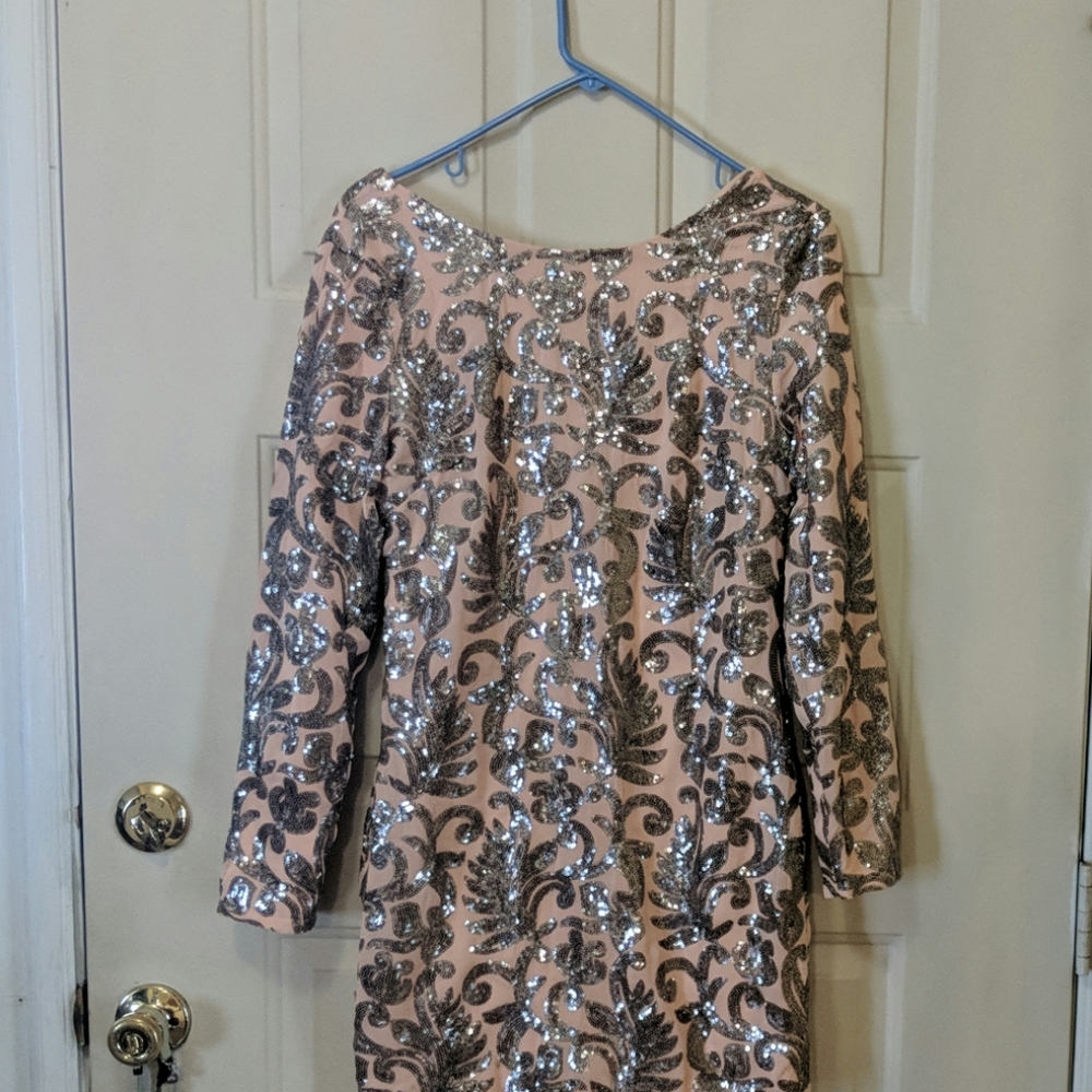 Pink Sequined Long-Sleeved Dress